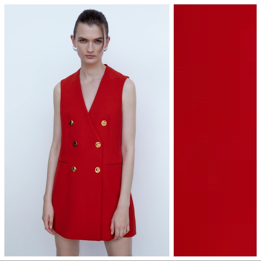 NWT. Zara Red Double Breasted Vest with Contrast Buttons. Size M.